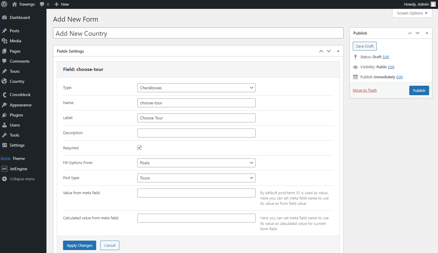 checkboxes field for adding new parent