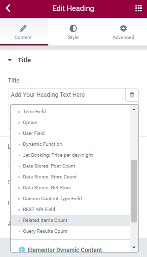 dynamic tags in the heading widget
