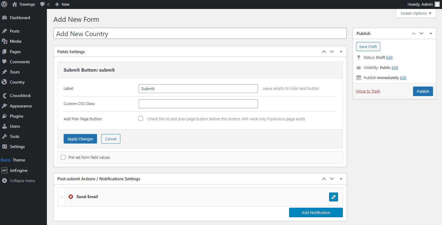 submit button for adding new parent