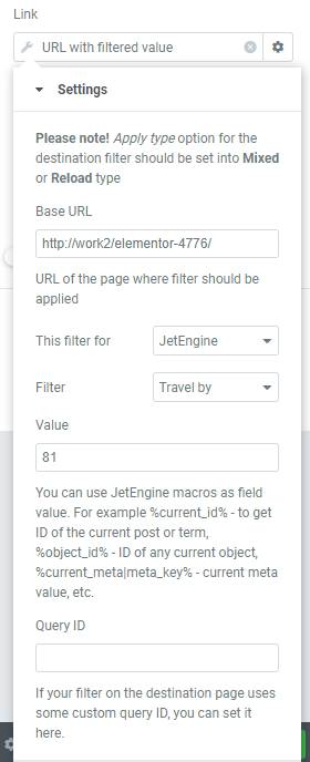 url with filtered settings