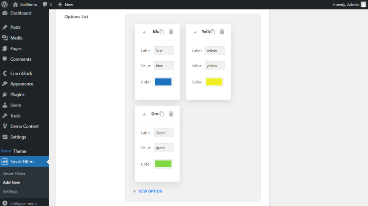 visual filter options list color example