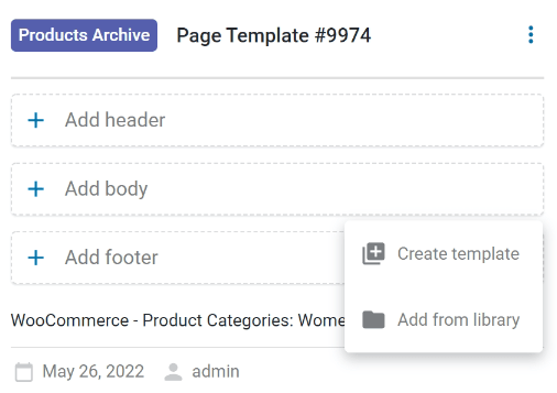 add body to the shop page template from the library