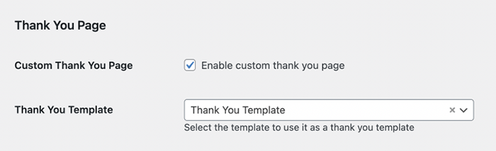 assign the thank you template to the page