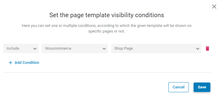 condition for the shop page template