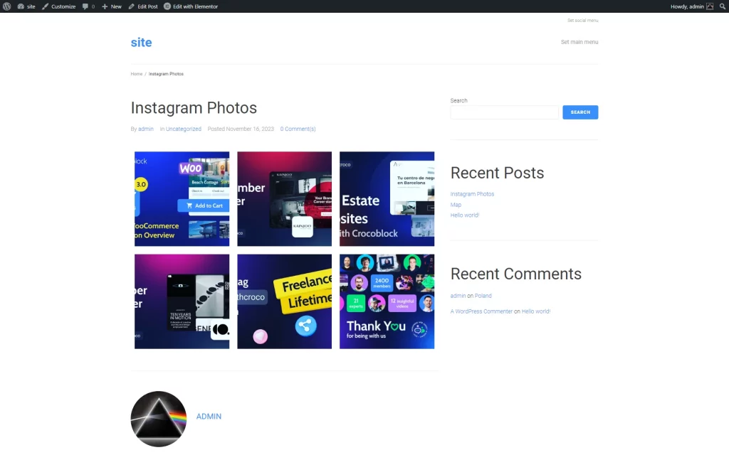 front-end view of the instagram photos