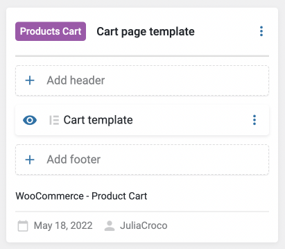 cart template attached to the page