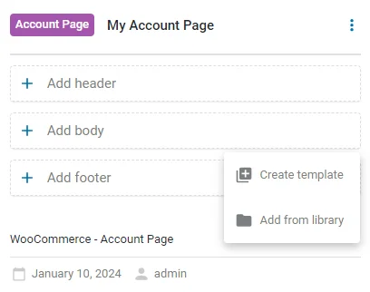 adding a body template to the My Account page