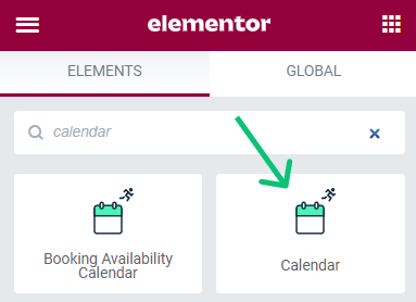 calendar widget in elementor editor