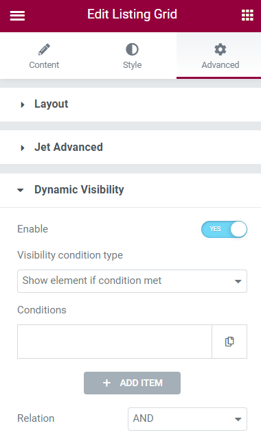 dynamic visibility option