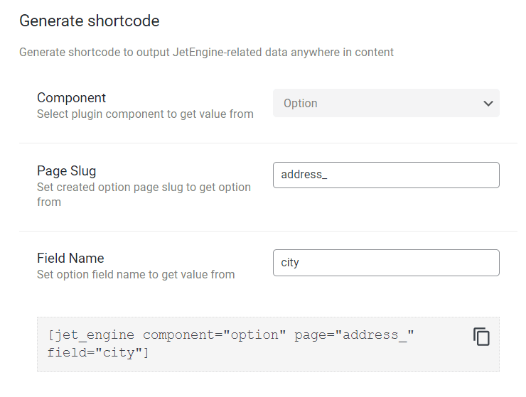 generate option into the shortcode
