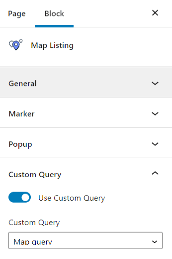 map listing custom query in gutenberg