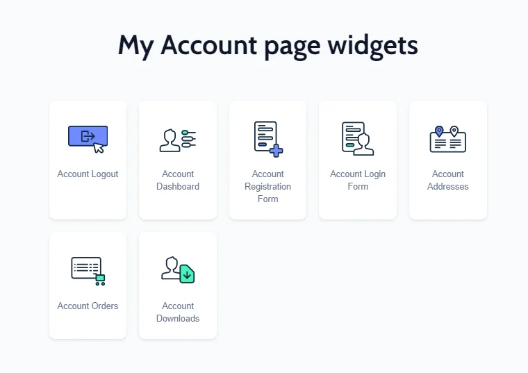 my account page widgets in the Elementor editor