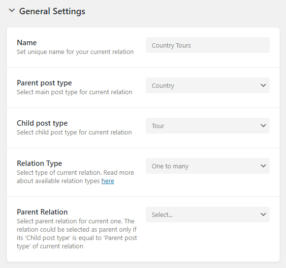 country tour relation settings