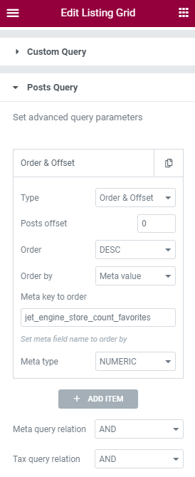 listing grid posts query settings