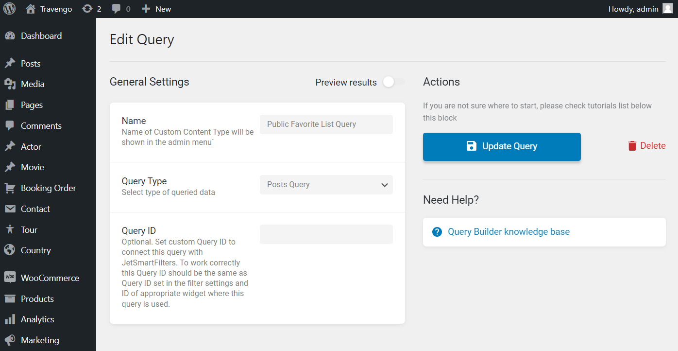 query general settings