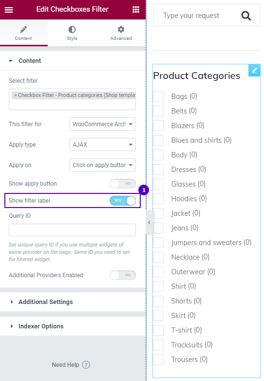 show filter label