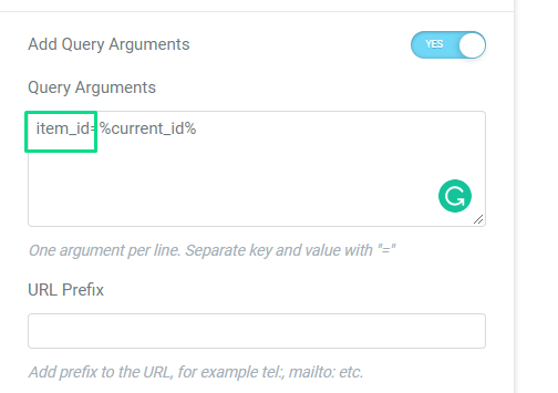 query arguments field in the elementor page builder