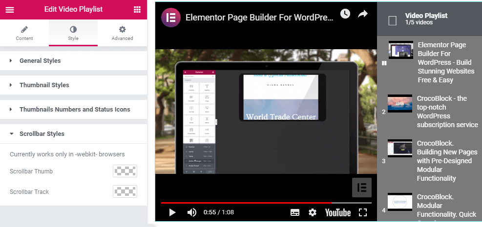 Scrollbar Styles in Video Playlist widget