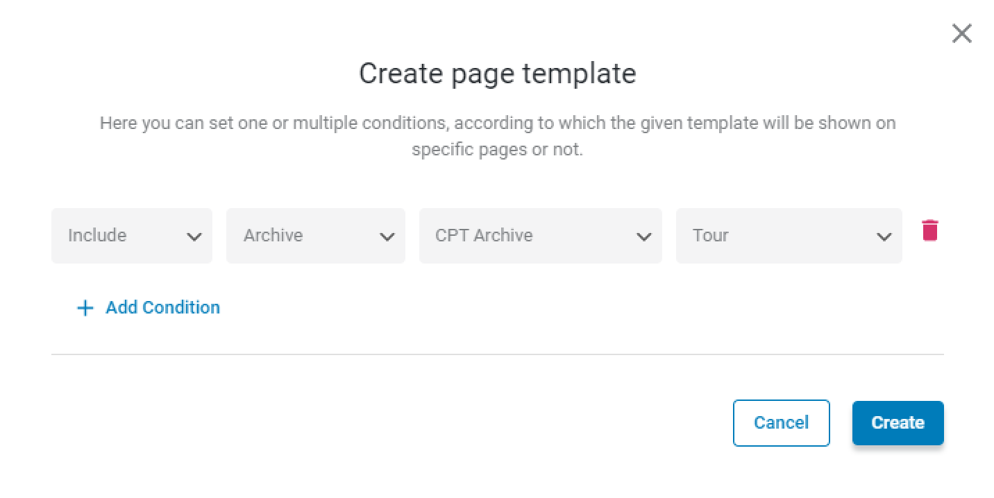 archive page template condition for the cpt
