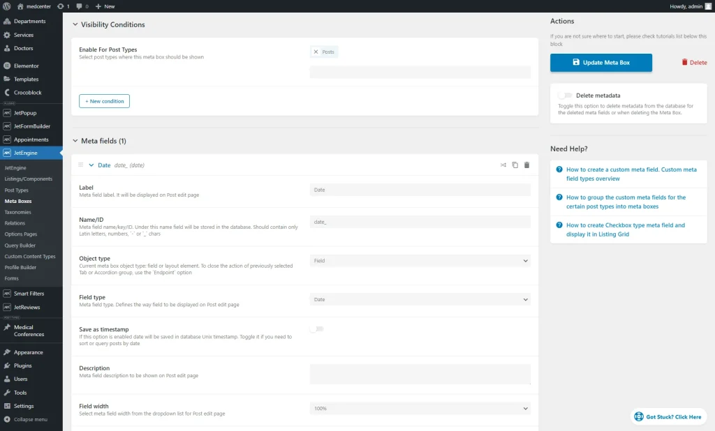 date meta field added to wordpress posts via meta box