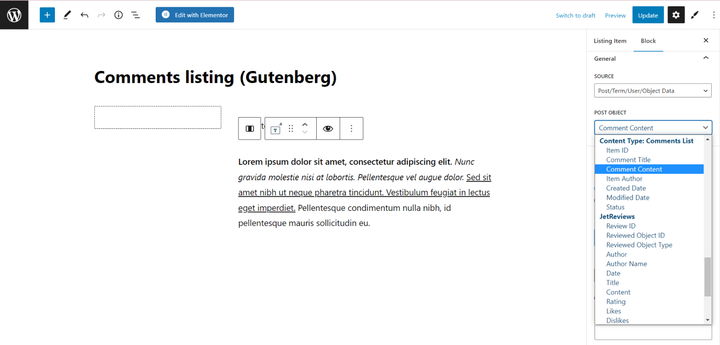 designing the comments in gutenberg