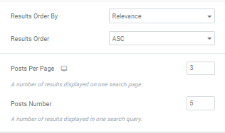 search results displaying settings