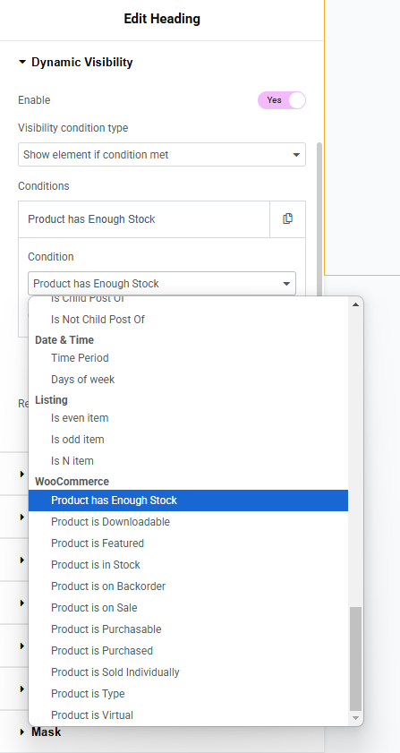 dynamic visibility woocommerce conditions