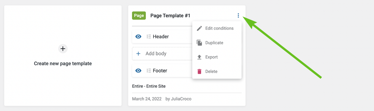 edit page template conditions