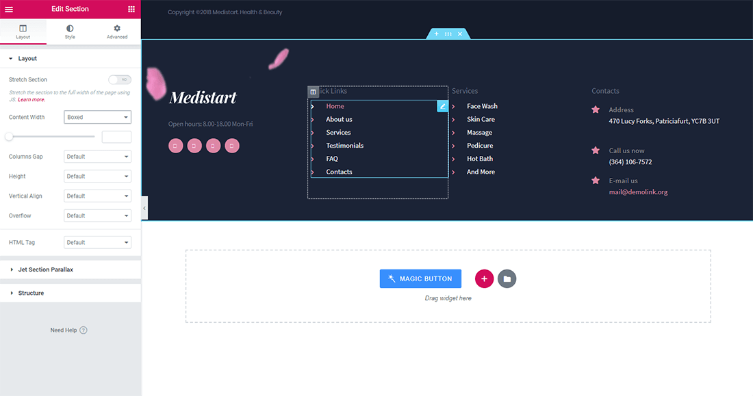 create footer with jetthemecore