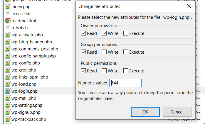 file permissions value