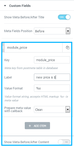 Custom Fields settings