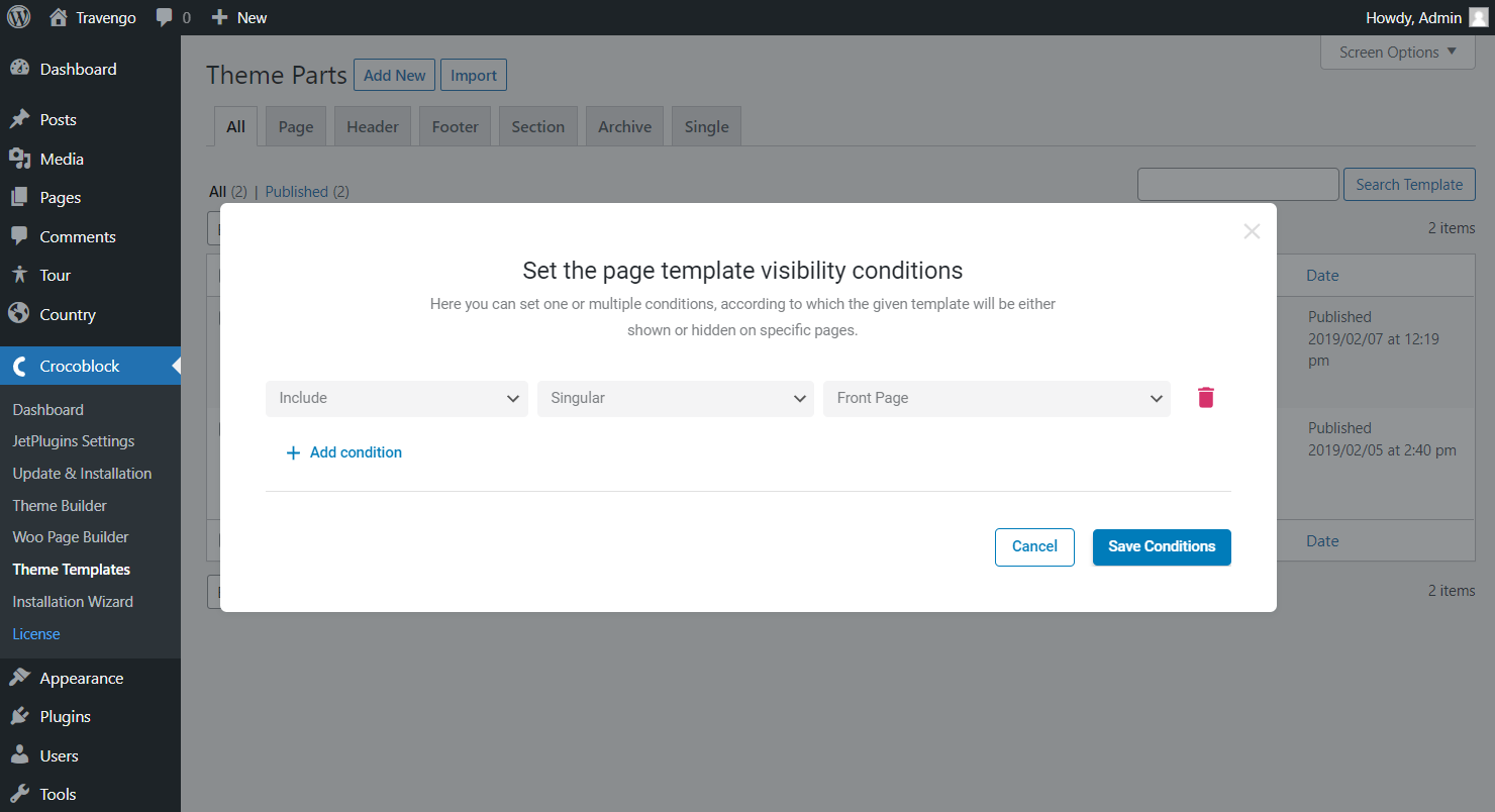 footer conditions set