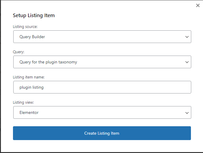 query builder listing item