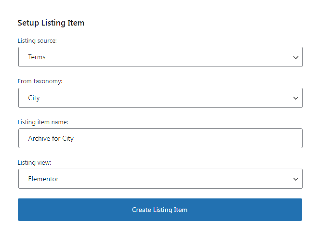 listing item creation