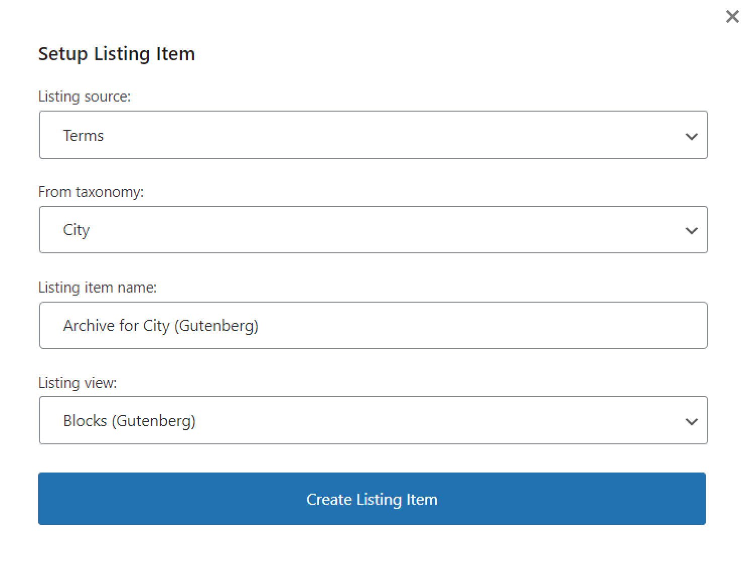 listing item creation pop-up