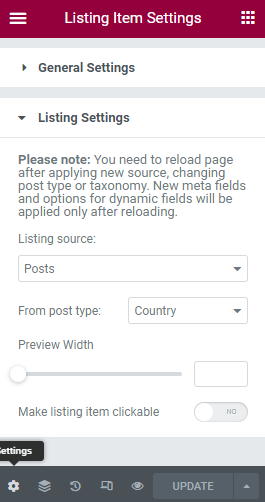 listing settings