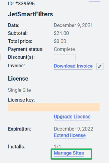 purchase details block