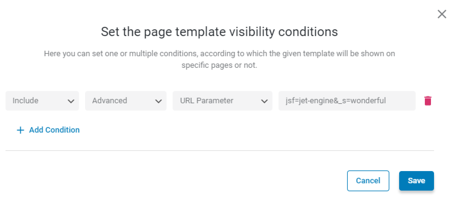 page template condition for the search filter
