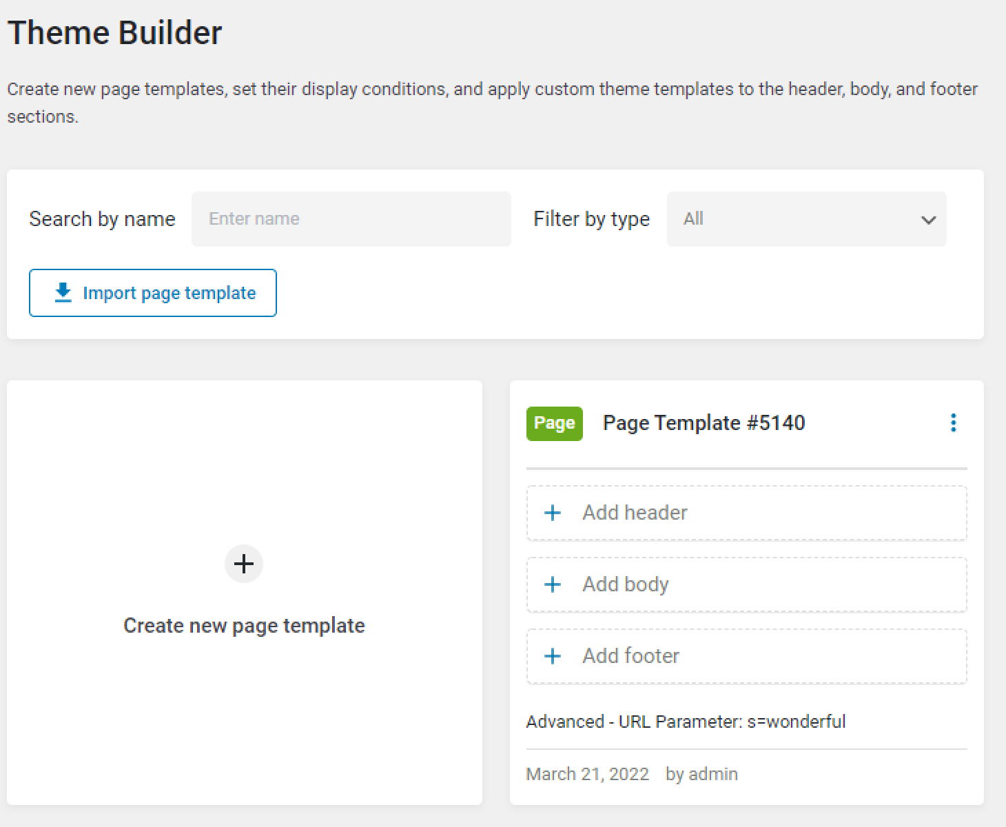 page template header body footer addition