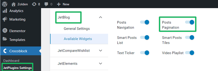 posts pagination widget activation