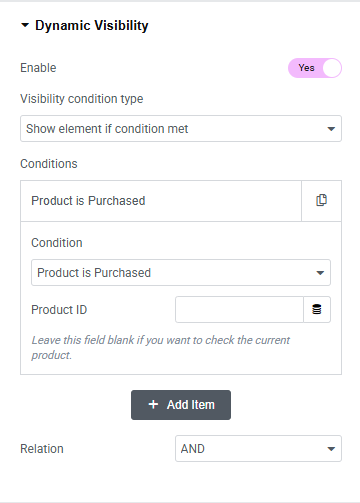 product is purchased visibility condition