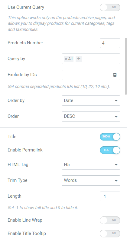 products grid query settings