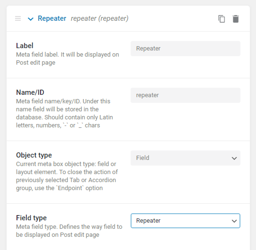 repeater field created