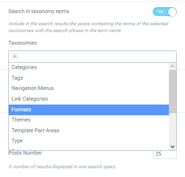 search in taxonomy terms drop-down menu