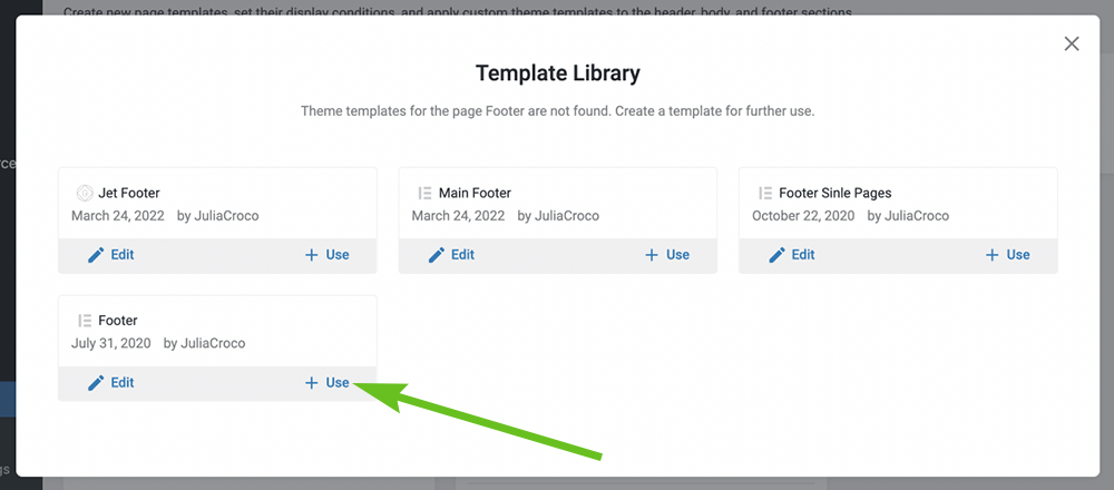use footer for page template
