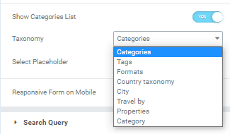 show categories list drop-down menu in elementor