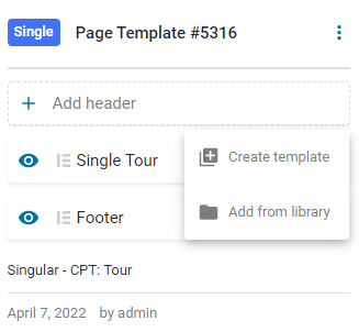single page template with the footer and body