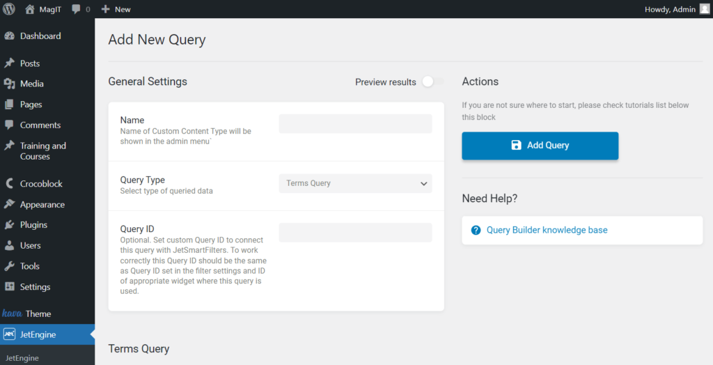 terms query in the query builder