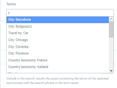 search in terms field of include and exclude tabs