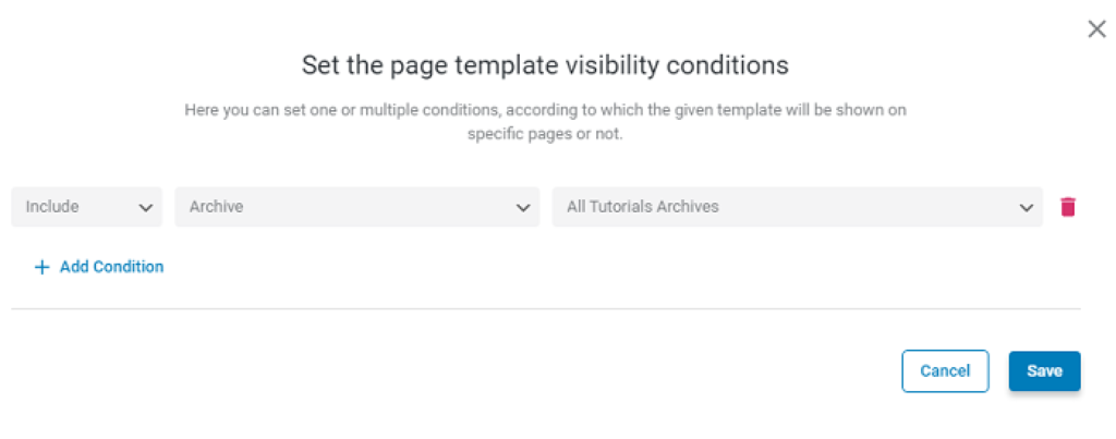 theme builder template visibility conditions